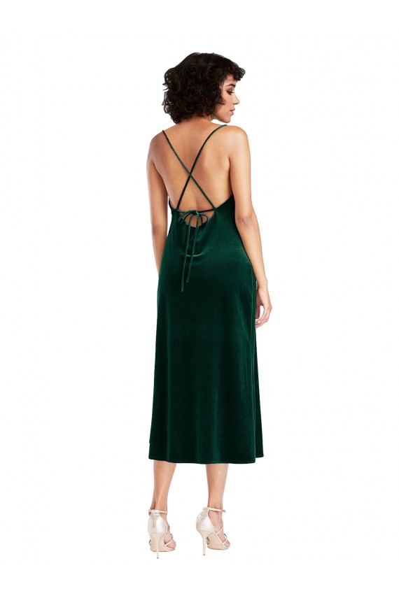 Veludo Elástico Decote Capuz Sem Mangas Criss Cruz Comprimento Midi Vestidos de Madrinha / Vestidos de Noite / Vestidos de Festa Baratos