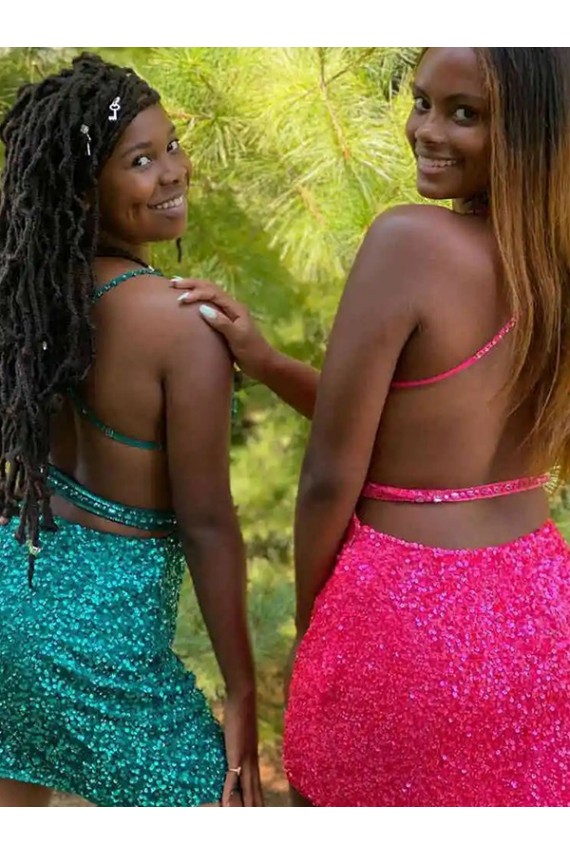 Lantejoulas Veludo Decote V Sem Mangas Curto Curto Bainha Vestidos de Festa Baratos