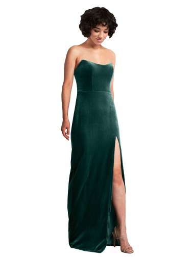 Veludo Elástico Sem alças Sem Mangas Lombar Comprimento Chão Bainha Vestidos de Madrinha / Vestidos de Noite / Vestidos de Festa Baratos