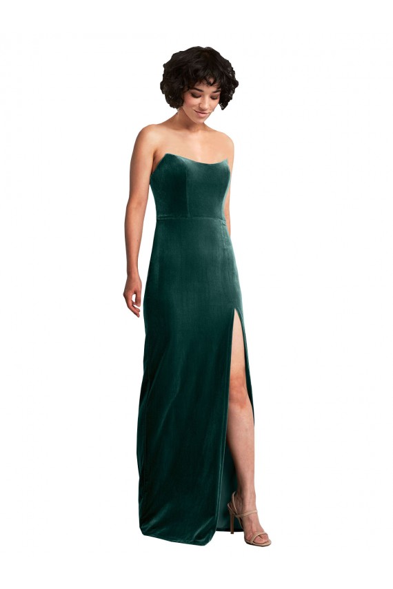 Veludo Elástico Sem alças Sem Mangas Lombar Comprimento Chão Bainha Vestidos de Madrinha / Vestidos de Noite / Vestidos de Festa Baratos