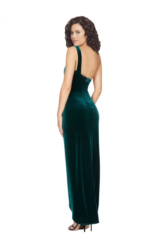 Veludo Elástico Um Ombro Sem Mangas Lombar Comprimento Chão Vestidos de Madrinha / Vestidos de Festa Baratos