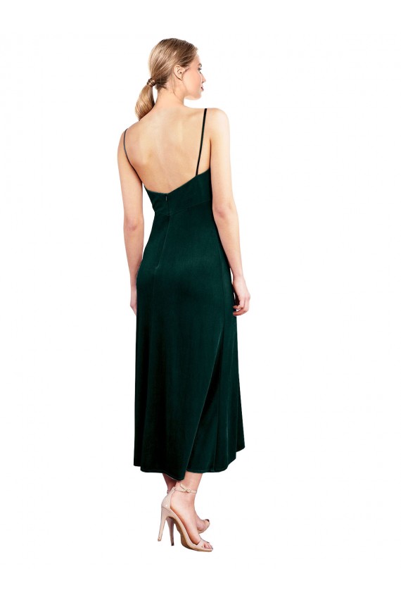 Veludo Elástico Alças finas Sem Mangas Lombar Comprimento Midi Vestidos de Madrinha / Vestidos de Festa / Vestidos de Cocktail / Vestidos de Homecoming Baratos