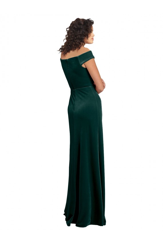 Veludo Elástico Decote Quadrado Mangas Curtas Comprimento Chão Vestidos de Madrinha / Vestidos de Noite / Vestidos de Festa Baratos