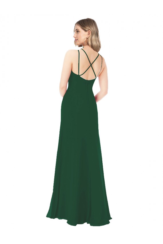 Chiffon Decote V Sem Mangas Comprimento Chão Verde Escuro Linha A Vestidos de Madrinha Baratos