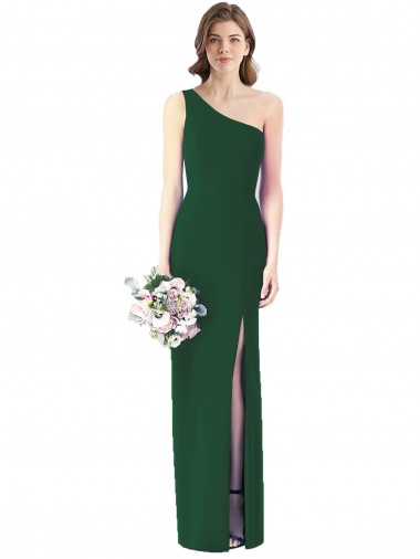 Chiffon Um Ombro Sem Mangas Comprimento Chão Verde Escuro Longo Vestidos de Madrinha Baratos