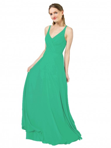 Chiffon Decote V Sem Mangas Criss Cruz Comprimento Chão Bainha Vestidos de Madrinha Baratos