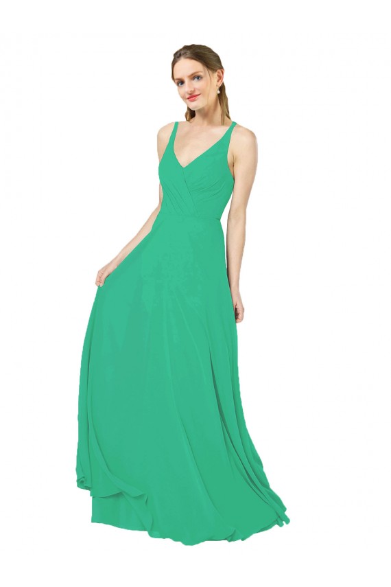 Chiffon Decote V Sem Mangas Criss Cruz Comprimento Chão Bainha Vestidos de Madrinha Baratos