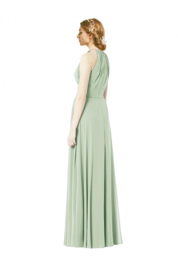 Chiffon Cabeçada Sem Mangas Comprimento Chão Verde Esmeralda Vestidos de Madrinha Baratos