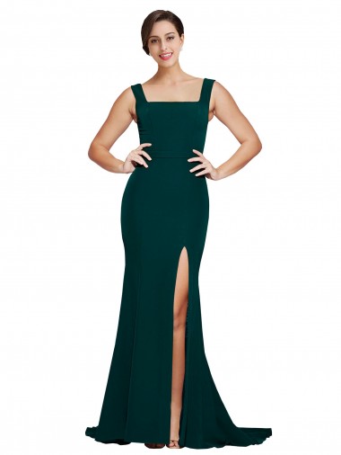 Crepe Esticado Decote Quadrado Sem Mangas Comboio Varredela Bainha Vestidos de Madrinha / Vestidos de Festa Baratos