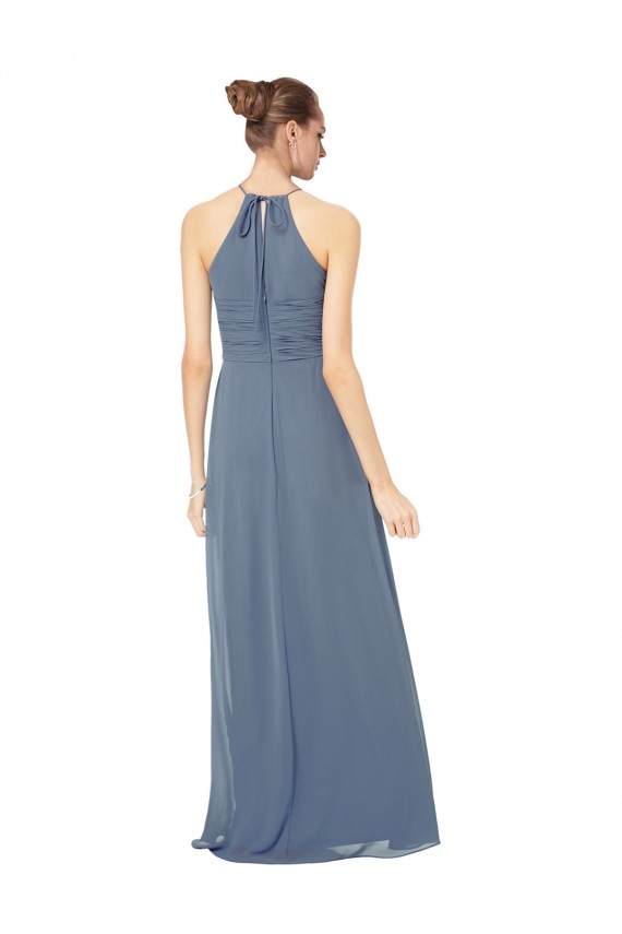 Chiffon Alças finas Sem Mangas Comprimento Chão Verde Meia-Noite Linha A Vestidos de Madrinha Baratos