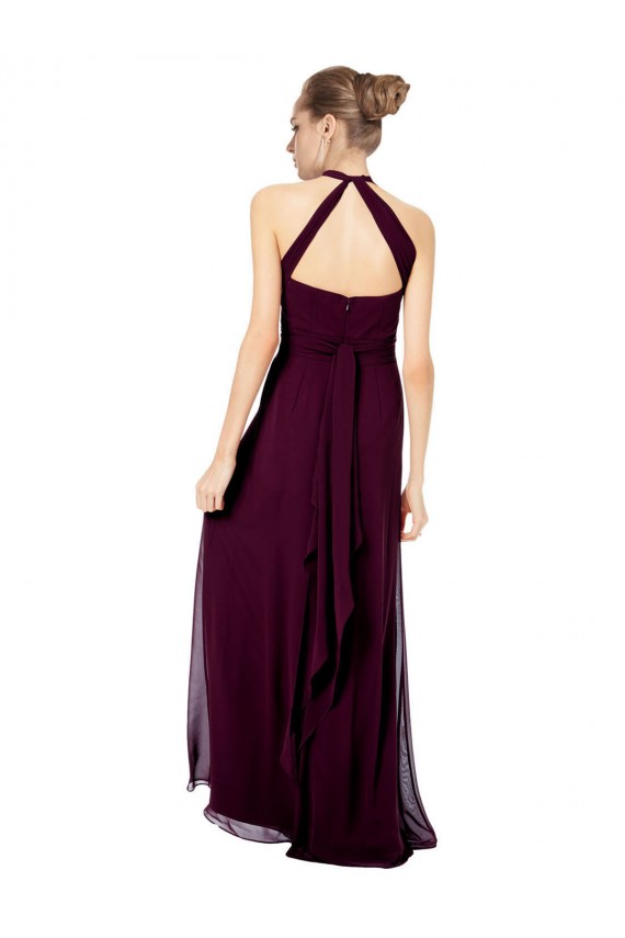 Chiffon Cabeçada Sem Mangas Twist Back Comprimento Chão Vestidos de Madrinha Baratos