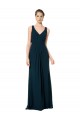 Chiffon Decote V Sem Mangas Comprimento Chão Verde Meia-Noite Linha A Vestidos de Madrinha Baratos