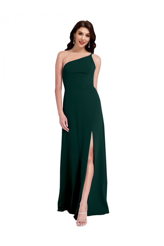 Crepe Esticado Um Ombro Sem Mangas Abrir de volta Comprimento Chão Vestidos de Madrinha / Vestidos de Noite / Vestidos de Festa Baratos