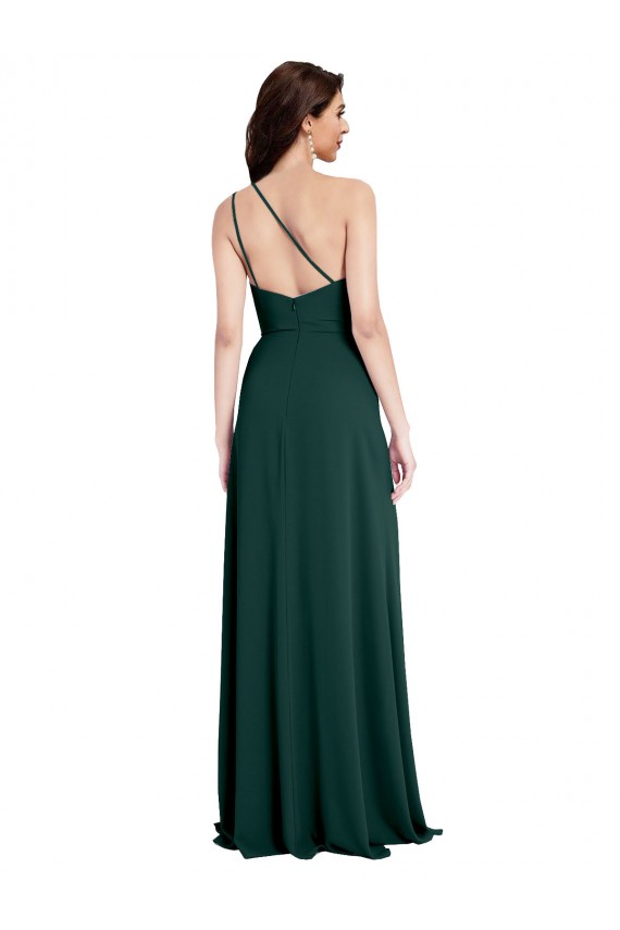 Crepe Esticado Um Ombro Sem Mangas Abrir de volta Comprimento Chão Vestidos de Madrinha / Vestidos de Noite / Vestidos de Festa Baratos