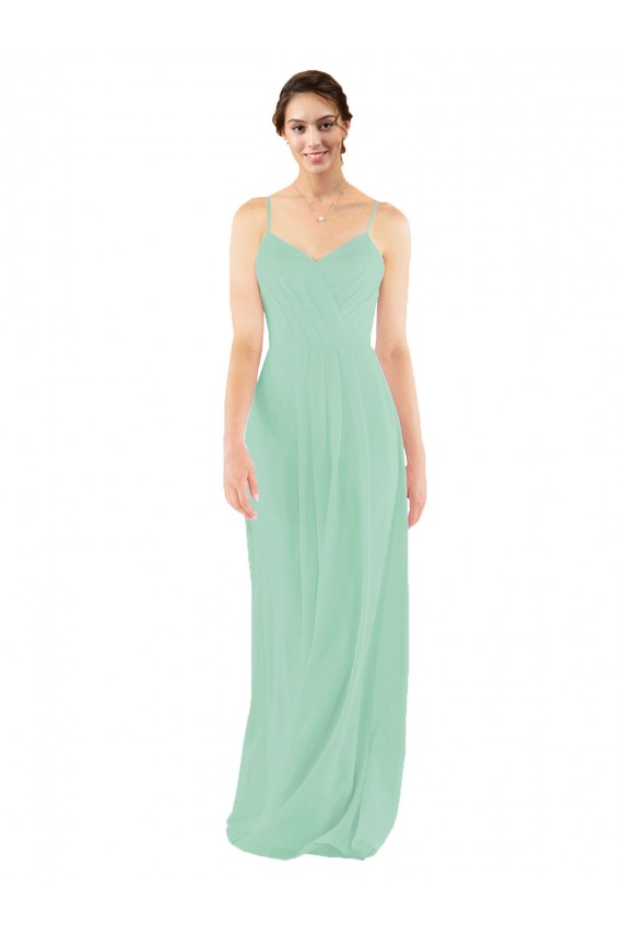 Chiffon Decote V Sem Mangas Buraco da fechadura Comprimento Chão Bainha Vestidos de Madrinha Baratos
