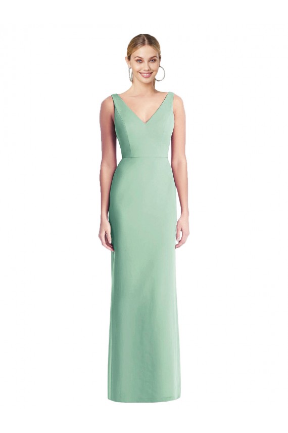 Chiffon Decote V Sem Mangas Amarrar para trás Comprimento Chão Vestidos de Madrinha Baratos