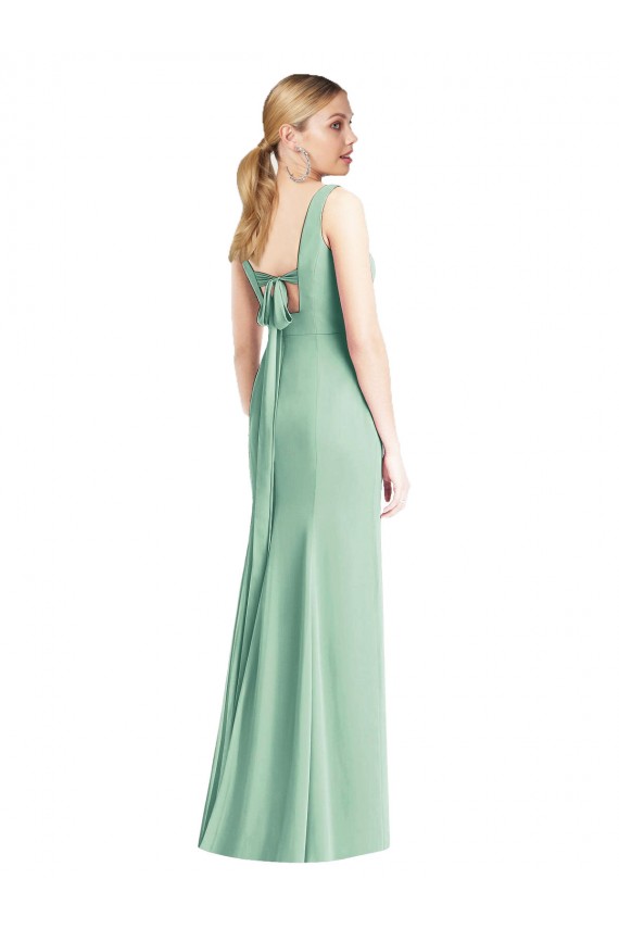 Chiffon Decote V Sem Mangas Amarrar para trás Comprimento Chão Vestidos de Madrinha Baratos