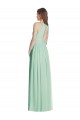 Chiffon Cabeçada Sem Mangas Abrir de volta Comprimento Chão Verde Menta Longo Vestidos de Madrinha Baratos