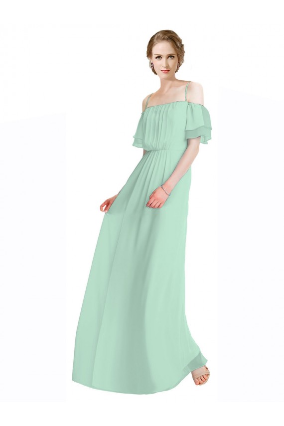 Chiffon Fora do Ombro Sem Mangas Comprimento Chão Verde Menta Linha A Vestidos de Madrinha Baratos