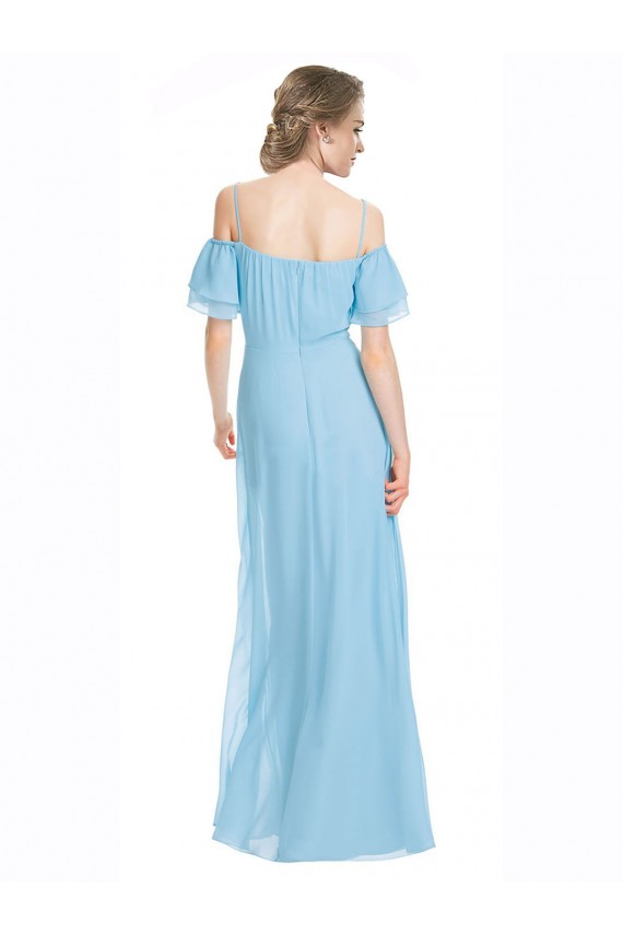 Chiffon Fora do Ombro Sem Mangas Comprimento Chão Verde Menta Linha A Vestidos de Madrinha Baratos