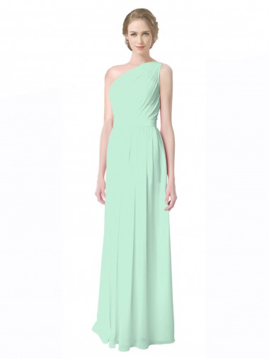 Chiffon Um Ombro Sem Mangas Comprimento Chão Vestidos de Madrinha Baratos