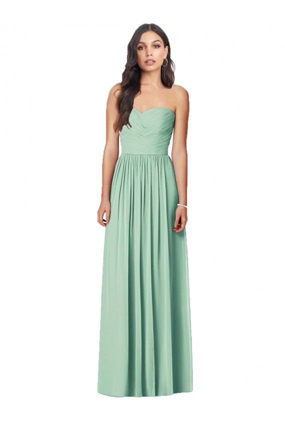 Chiffon Amor Sem Mangas Comprimento Chão Verde Menta Trombeta Vestidos de Madrinha Baratos