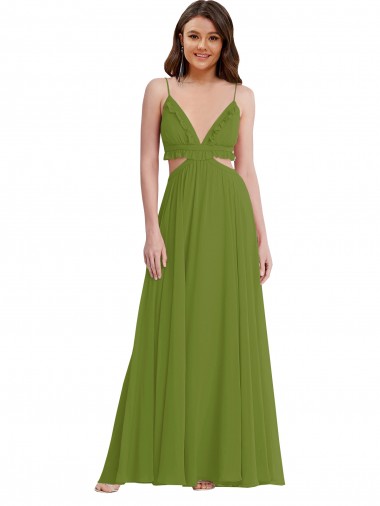Chiffon Decote V Sem Mangas Abrir de volta Comprimento Chão Linha A Vestidos de Madrinha Baratos
