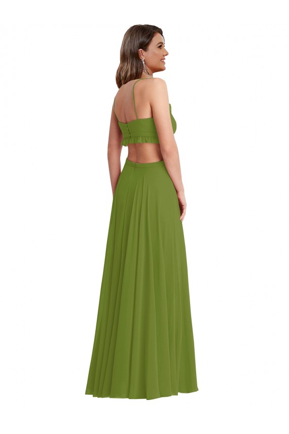 Chiffon Decote V Sem Mangas Abrir de volta Comprimento Chão Linha A Vestidos de Madrinha Baratos