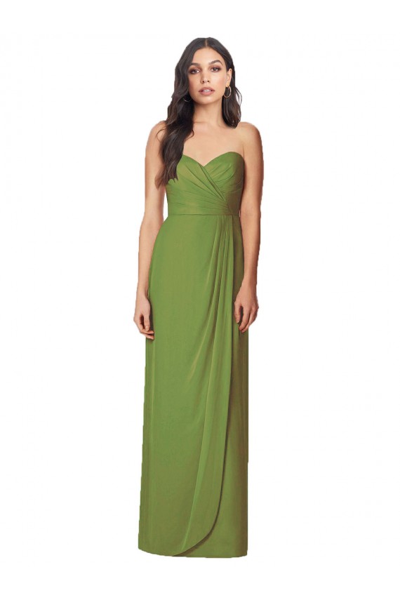 Chiffon Amor Sem Mangas Comprimento Chão Verde Oliva Trombeta Vestidos de Madrinha Baratos