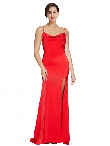 Cetim Elástico Decote Capuz Sem Mangas Lombar Comprimento Chão Longo Bainha Vestidos de Madrinha / Vestidos de Noite / Vestidos de Festa Baratos