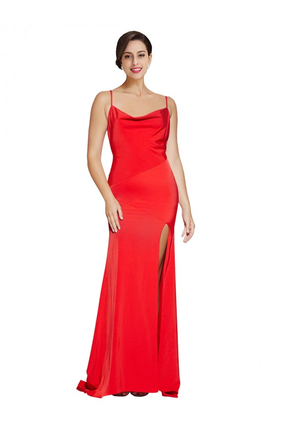 Cetim Elástico Decote Capuz Sem Mangas Lombar Comprimento Chão Longo Bainha Vestidos de Madrinha / Vestidos de Noite / Vestidos de Festa Baratos
