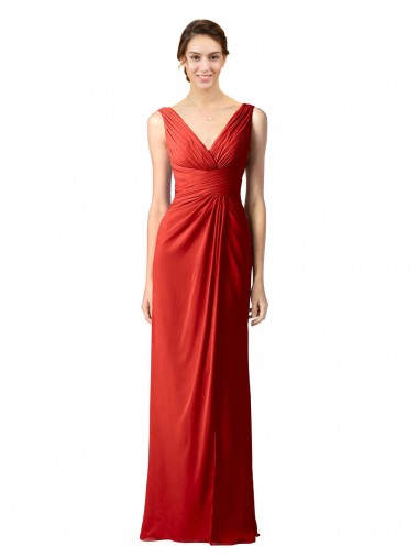 Chiffon Decote V Sem Mangas Costas em V Comprimento Chão Bainha Vestidos de Madrinha Baratos