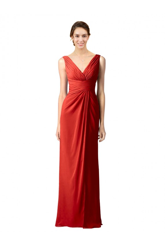 Chiffon Decote V Sem Mangas Costas em V Comprimento Chão Bainha Vestidos de Madrinha Baratos