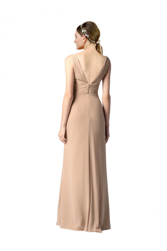 Chiffon Decote V Sem Mangas Costas em V Comprimento Chão Bainha Vestidos de Madrinha Baratos