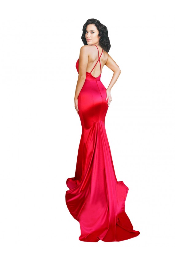 Cetim Elástico Amor Sem Mangas Lombar Comprimento Chão Vestidos de Baile / Vestidos de Noite / Vestidos de Festa Baratos