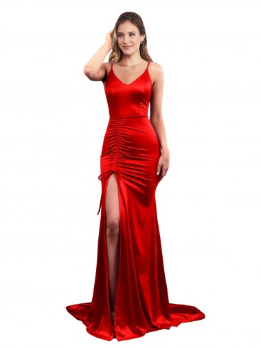 Cetim Elástico Amor Sem Mangas Lombar Comprimento Chão Vestidos de Madrinha / Vestidos de Baile / Vestidos de Festa Baratos