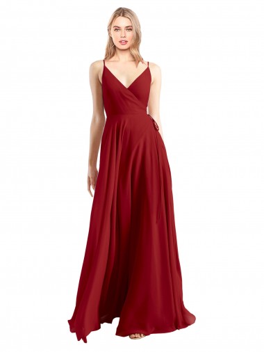 Chiffon Alças finas Sem Mangas Costas em V Comprimento Chão Vestidos de Madrinha Baratos