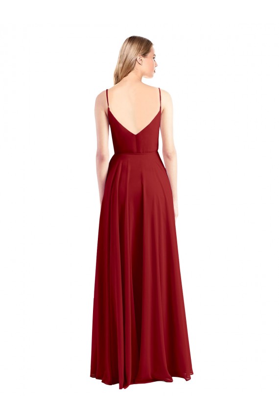 Chiffon Alças finas Sem Mangas Costas em V Comprimento Chão Vestidos de Madrinha Baratos