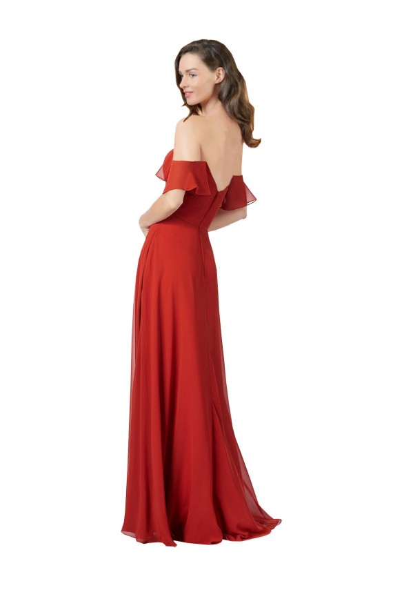 Chiffon Amor Sem Mangas Costas em V Comprimento Chão Vestidos de Madrinha Baratos