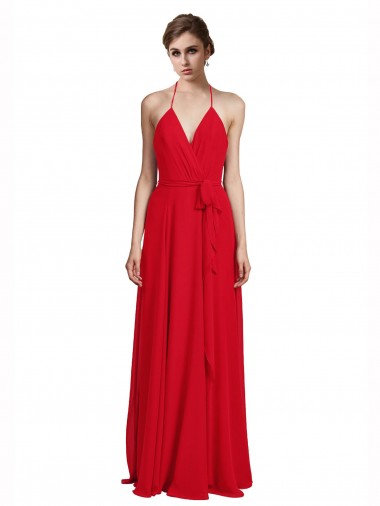 Chiffon Alças finas Sem Mangas Comprimento Chão Vestidos de Madrinha Baratos