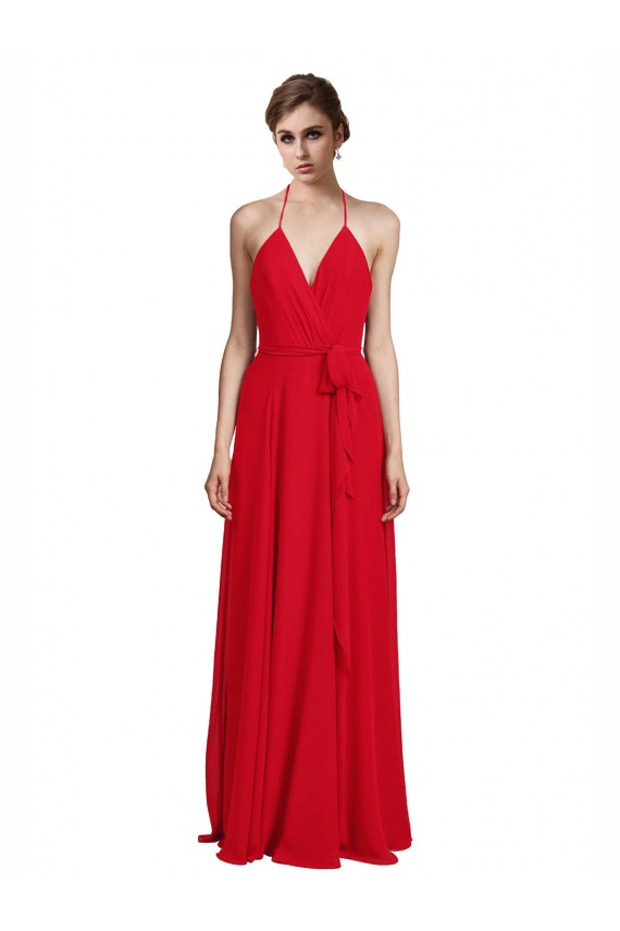 Chiffon Alças finas Sem Mangas Comprimento Chão Vestidos de Madrinha Baratos