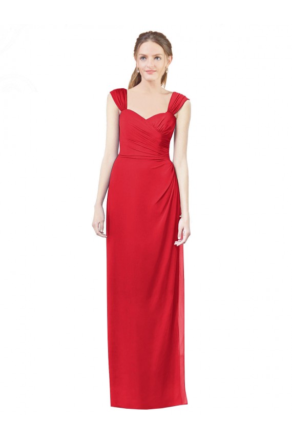 Chiffon Amor Mangas Curtas Comprimento Chão Longo Linha A Vestidos de Madrinha Baratos