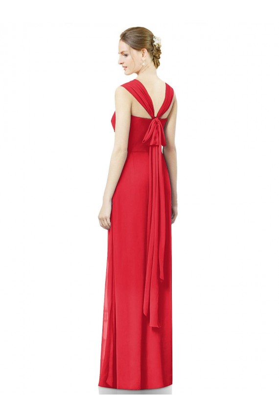 Chiffon Amor Mangas Curtas Comprimento Chão Longo Linha A Vestidos de Madrinha Baratos