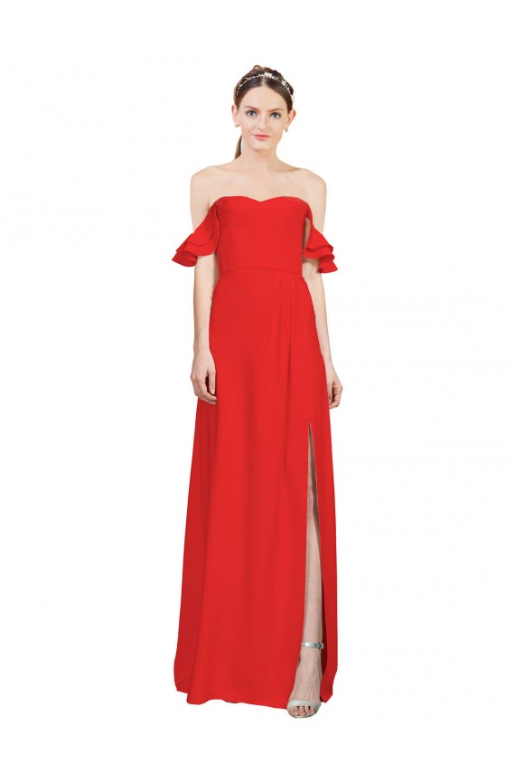 Crepe Esticado Fora do Ombro Sem Mangas Comprimento Chão Vestidos de Madrinha / Vestidos de Noite Baratos
