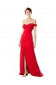 Crepe Esticado Fora do Ombro Sem Mangas Comprimento Chão Linha A Vermelho Vestidos de Madrinha / Vestidos de Noite / Vestidos de Festa Baratos