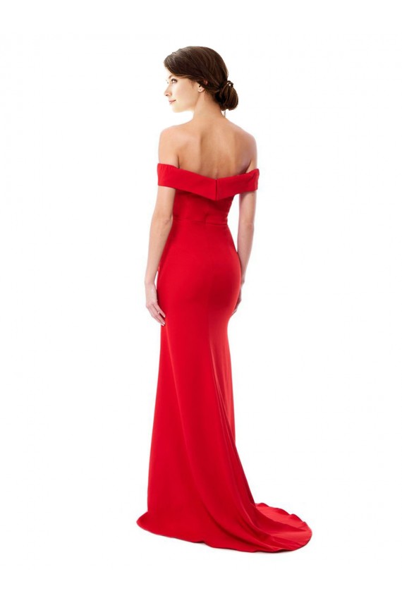 Crepe Esticado Fora do Ombro Sem Mangas Comprimento Chão Linha A Vermelho Vestidos de Madrinha / Vestidos de Noite / Vestidos de Festa Baratos