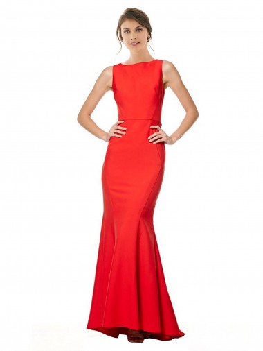Crepe Esticado Cabeçada Sem Mangas Abrir de volta Comprimento Chão Vestidos de Madrinha / Vestidos de Noite Baratos