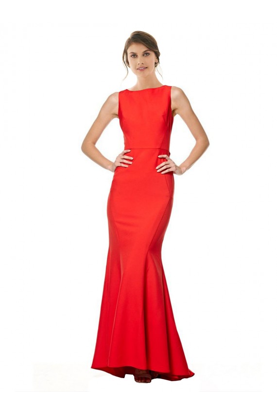 Crepe Esticado Cabeçada Sem Mangas Abrir de volta Comprimento Chão Vestidos de Madrinha / Vestidos de Noite Baratos
