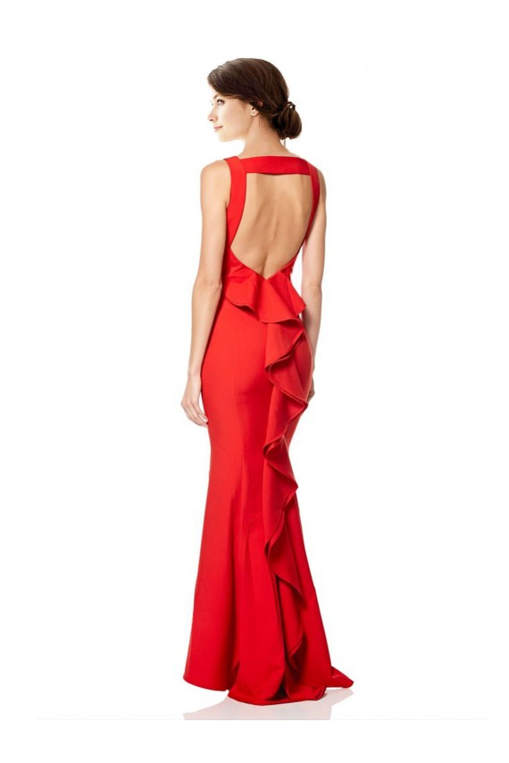 Crepe Esticado Cabeçada Sem Mangas Abrir de volta Comprimento Chão Vestidos de Madrinha / Vestidos de Noite Baratos
