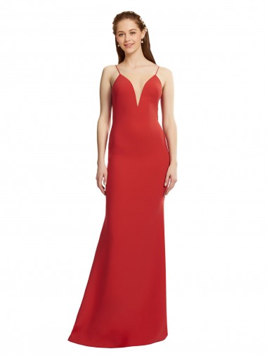 Crepe Esticado Alças finas Sem Mangas Abrir de volta Comprimento Chão Vestidos de Madrinha / Vestidos de Noite / Vestidos de Festa Baratos
